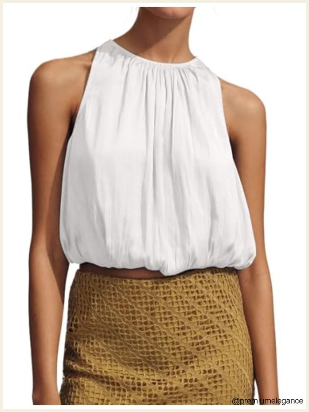 Women's Halter Crop Bubble Tank Top Sleeveless Summer Puffy Hem Fitted Going Out
